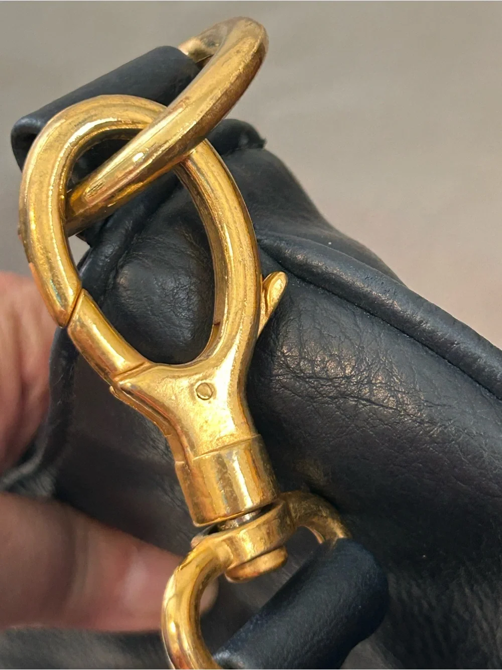 Bueno Navy Blue Leather Shoulder Bag with Gold Hardware